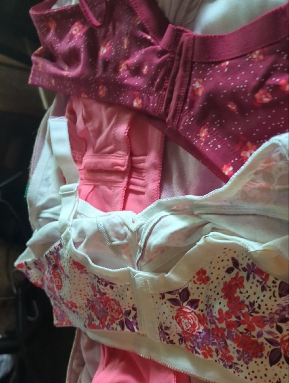 Bras3pack;Pink Solid,Floral,Dark Red Floral,3 Bras,New,3 Pak Back FastenerCotton - Picture 5 of 16